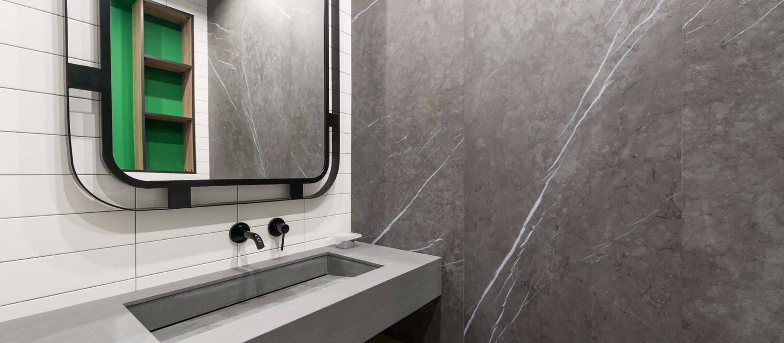A clean bathroom fixture, the kind of hard water and rust surface an acid descaler like CLR is used on