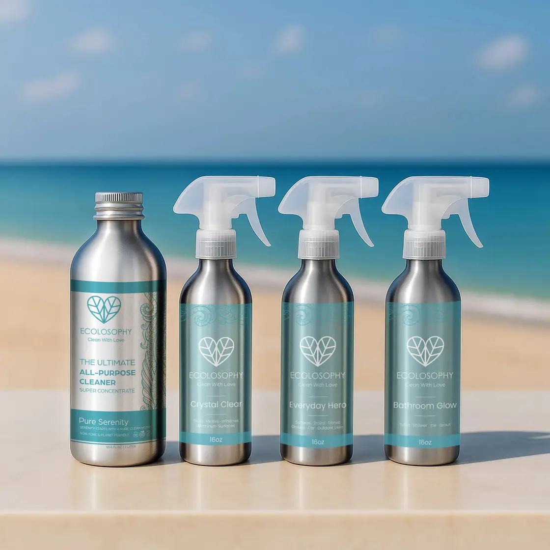 Ecolosophy Pure Serenity kit — 1 concentrate bottle and 3 refillable spray bottles
