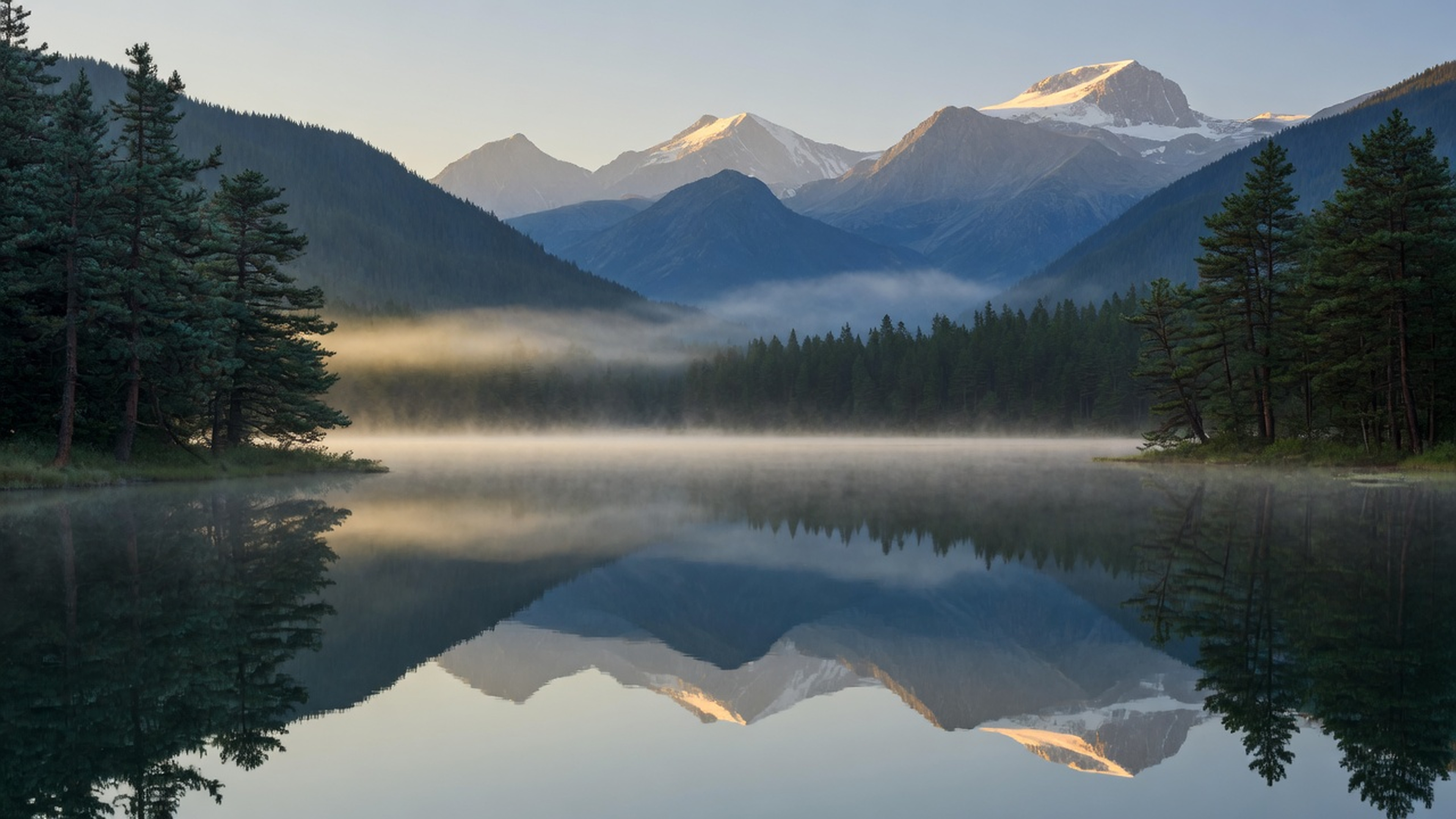 Still mountain lake at dawn