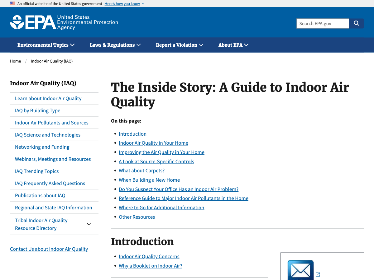 EPA indoor air quality page