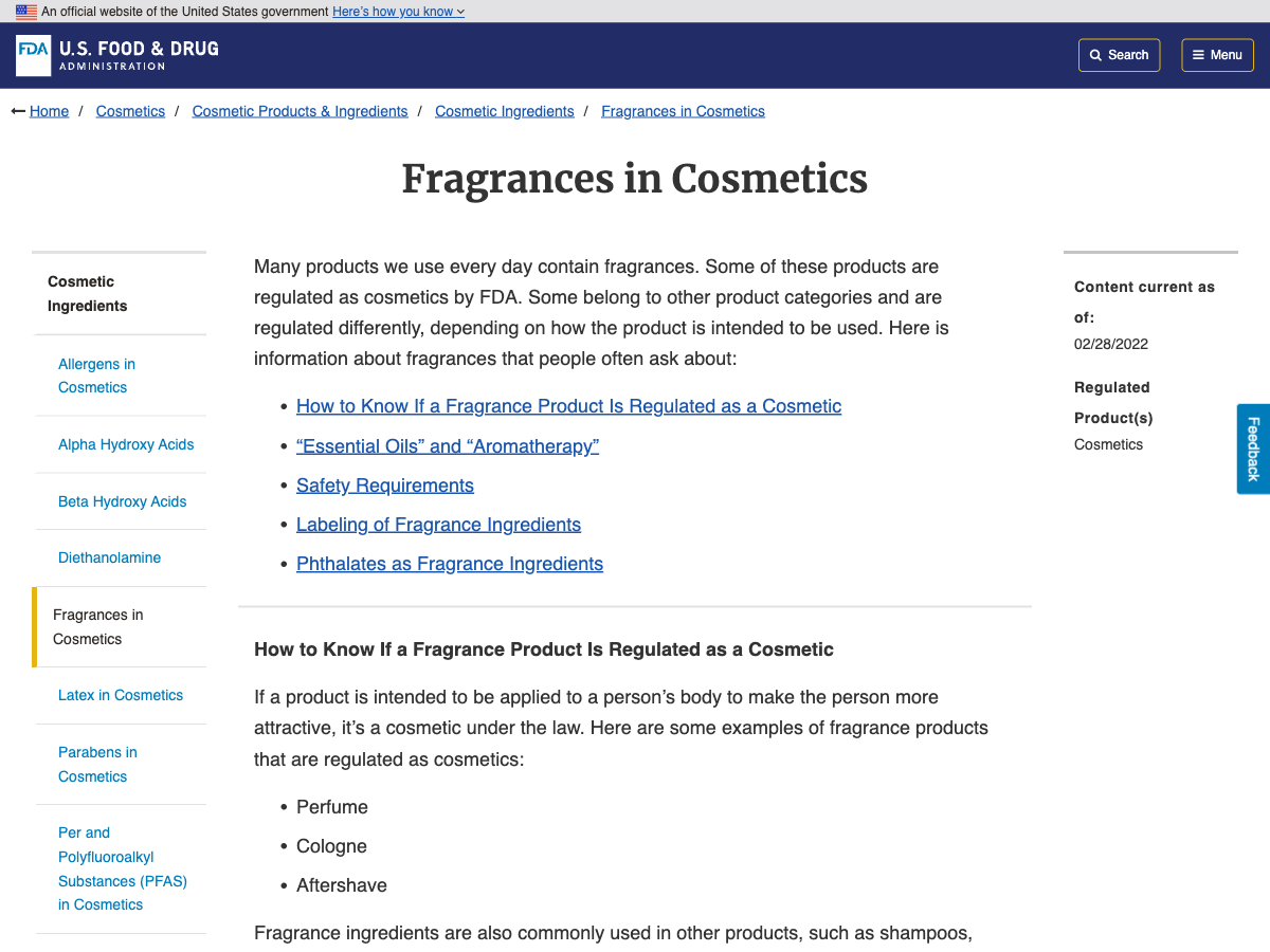 FDA fragrances page